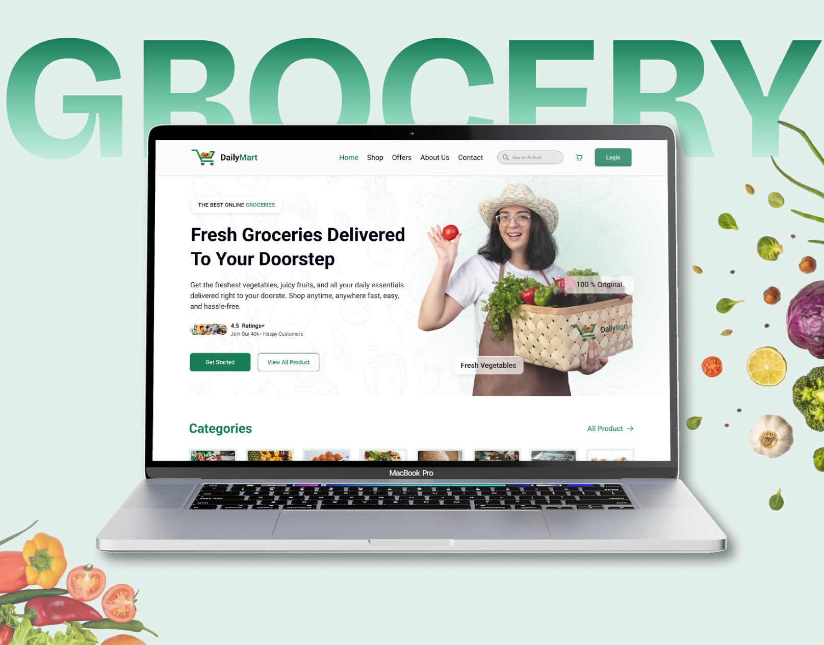 DailyMart – Fresh & Modern Grocery Landing Page Design branding grocery grocery landing page grocery web design ui design uiux design user experience design user interface design