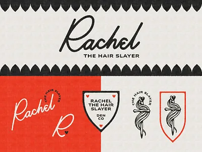 The Hair Slayer badge brand identity branding design goth gothic hair knight logo medieval shield typography
