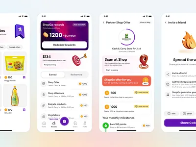 ShopGo - Earn rewards through receipts! 3d app banner branding card clean coins design illustration list minimal mobile rewards ui