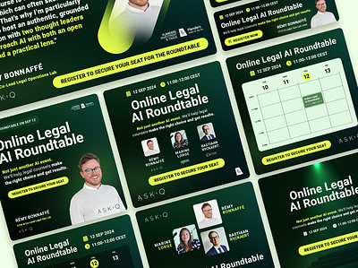 Ask Q: Online Event Marketing Assets ai branding calendar design discussion event graphic design green legal linkedin marketing neon online panel roundtable