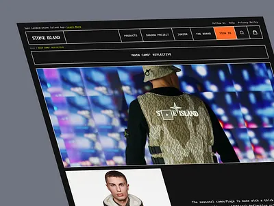 The 'Rain Camo' Page of Stone Island branding clothing dark dark ui ecommerce fashion geometric graphic design landing page minimalistic shop stone island store ui ui design ux video video player web webdesign