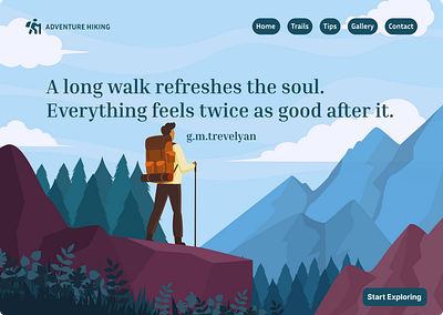 Adventure Hiking art branding design hiking illustration landing page design typography ui vector website