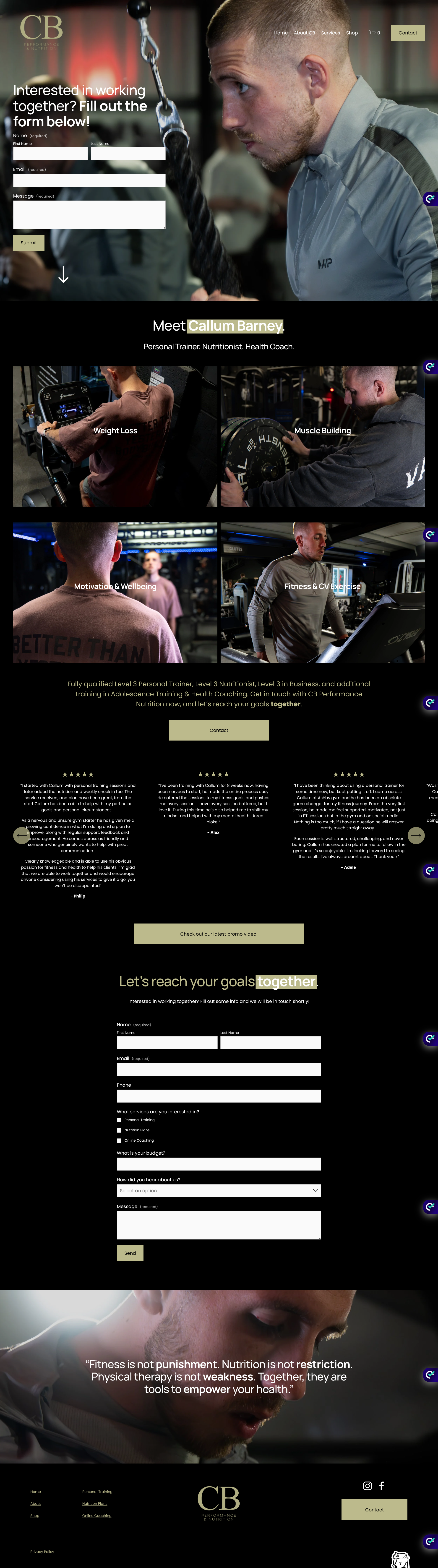 CB Performance Nutrition Squarespace Website Build