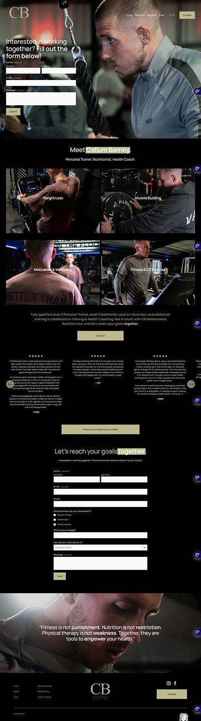 CB Performance Nutrition Squarespace Website Build
