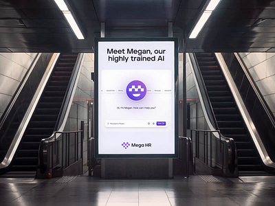 MegaHR animated poster ai ai agent animation artificial intelligence branding digital hiring hr icon logo mega poster screen tech ui uiux visual identity