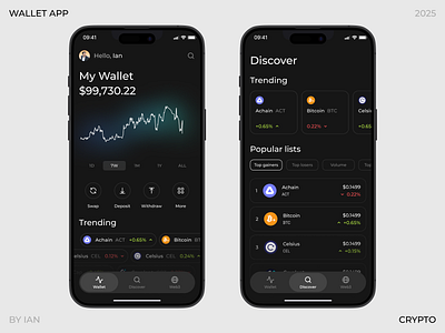 Crypto Wallet APP blockchain crypto dark design finance mobile ui wallet wallet app web3