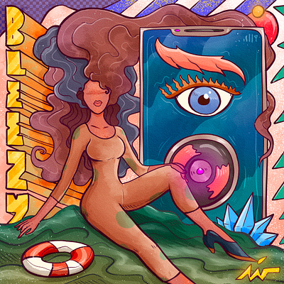 "Smart Phone" art branding character color pencil cover design draw dream fashion girl illustration music portrait smart phone surrealism water ink