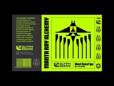 Glyph Beer 80 atlantis beer label emblem futurism icon label design logo lost tech manta ray marine biology ocean oceania oceanic packaging design retrofuturism stingray symbol tech