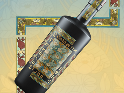 Nymphea Blanc - Port Wine Label art nouveau bottle branding design elegant floral graphic design illustration label package packaging photoshop port rich wine wine design wine designer wine label winery