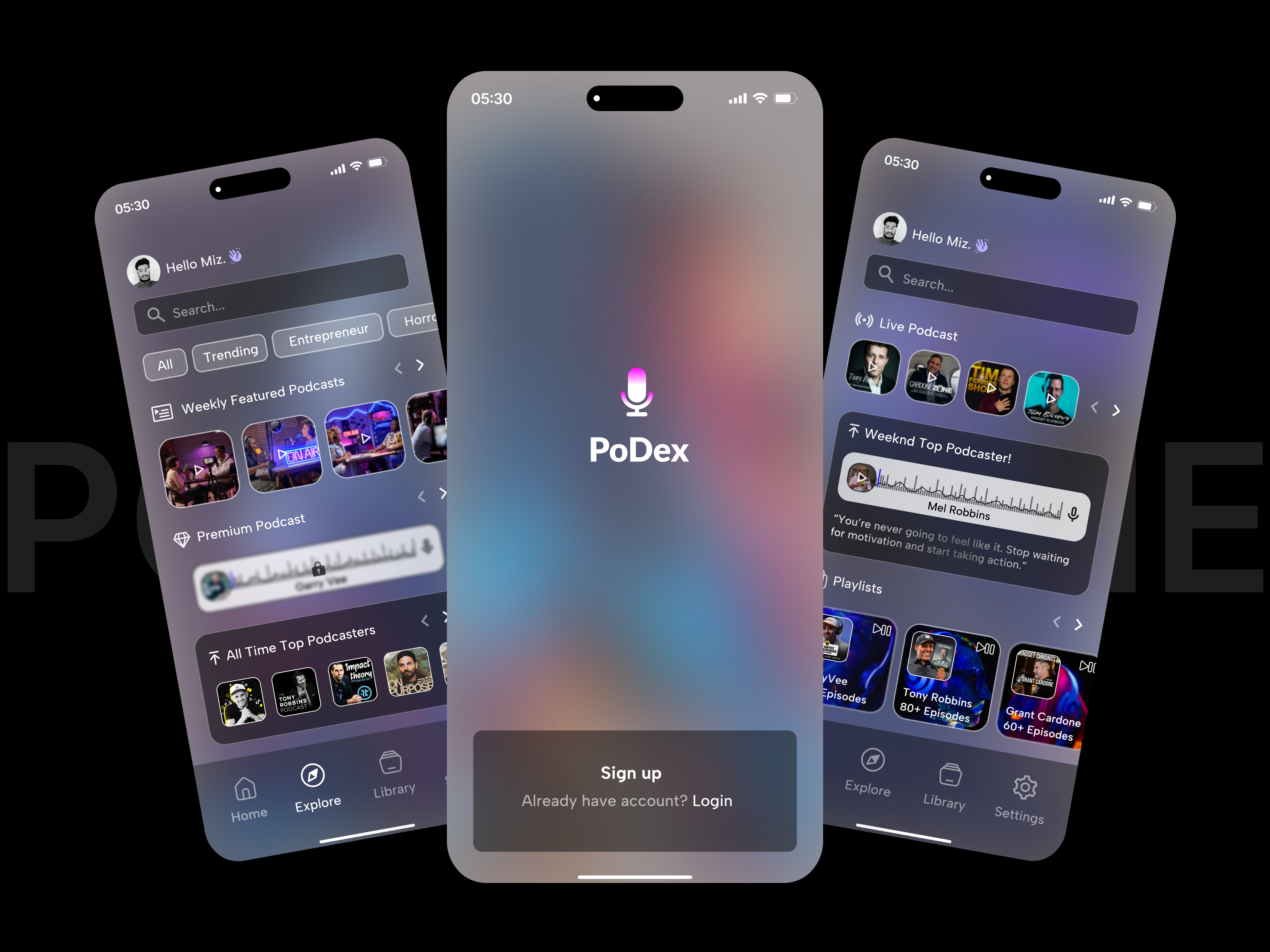 Podex Podcast App UI design using Figma app app ui branding design figma graphic design logo mobile app podcast podcast app typography ui ui design uiux uiux design user experience user experience design user interface design ux