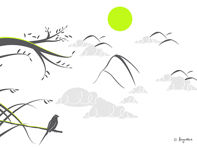 Mountain view🌄 2d affinity designer art asian bird chinese contemporary doodle drawing illustration japanese lemon lime line minimal monotone mountain vector vintage web