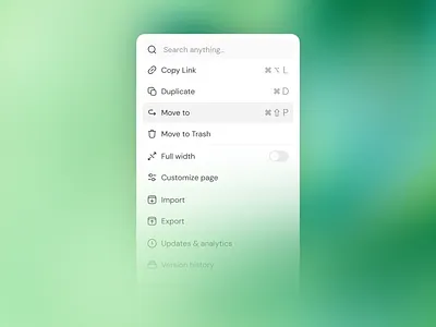 Minimal menu widget UI design app design interface product saas service startup ui ui card ux web