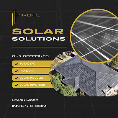 Black and Gold Solar Solutions Social Media Post graphic design