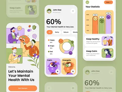 Mental Health App Exploration branding cartoon clean cute design doctor flat fun illustration kids mental health playful ui