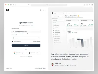 Kravio - Sign in Page confirm email crm dashboard forgot password login onboarding password register saas sign in sign up web app website
