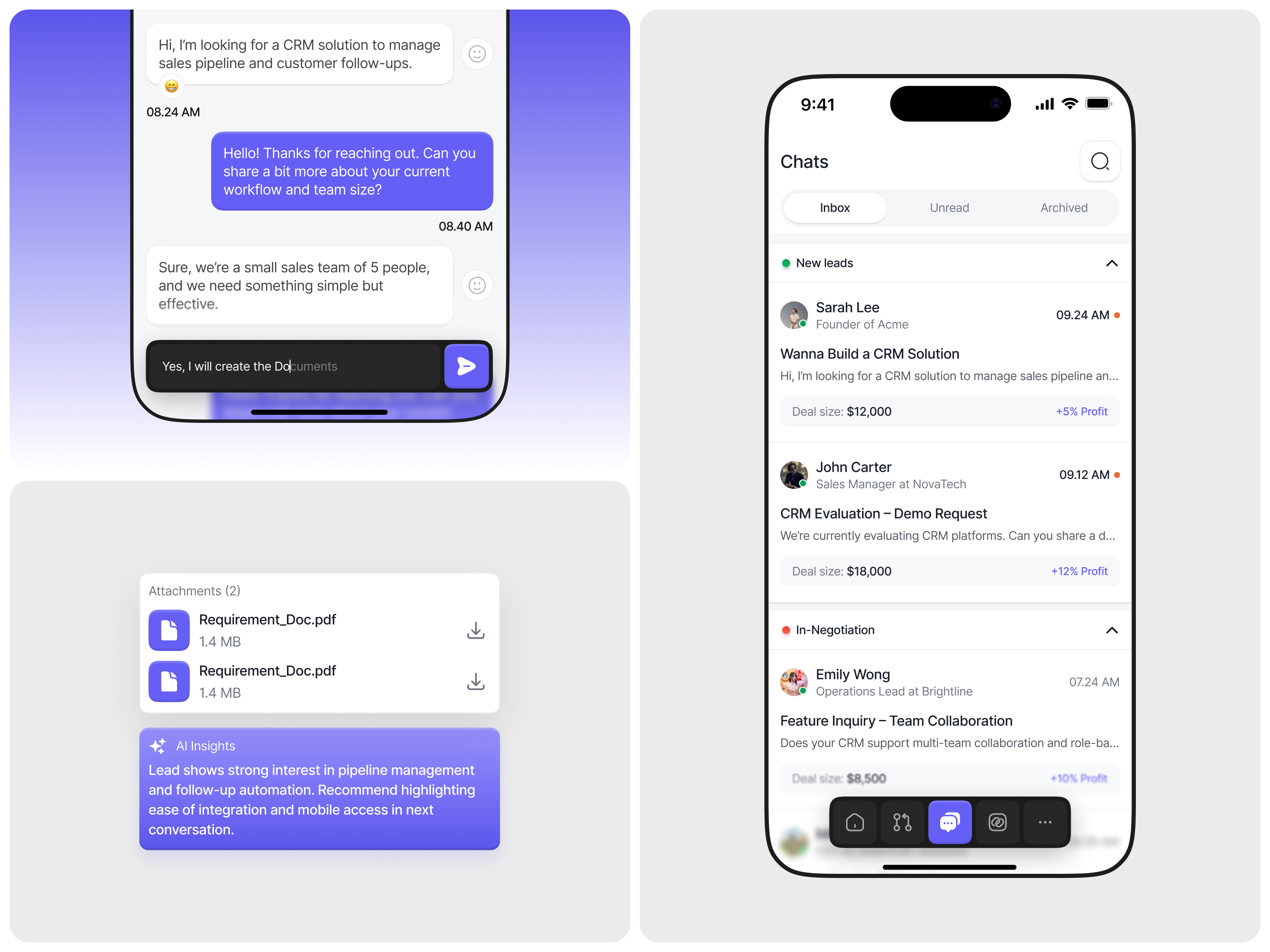 Shales - CRM Mobile App (Chat) analytic business chat crm customer data direct message inbox management message minimalism mobile app mobile design optimization relationship sales summary ui ux