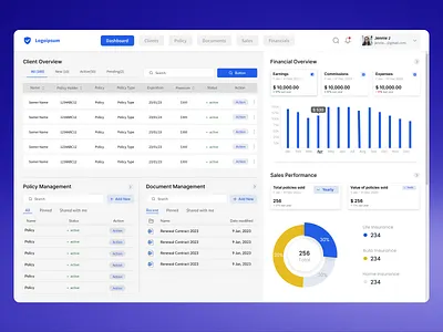 Insurance Dashboard UI charts complex dashboard data financial planning graphs insurance policy management product design table ui design ux design