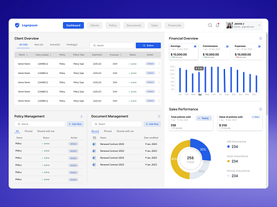 Insurance Dashboard UI charts complex dashboard data financial planning graphs insurance policy management product design table ui design ux design