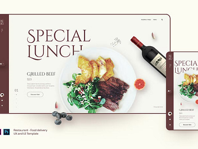 Rebu - Retaurant, food delivery UX and UI template android app app design app screen dribbble illustration ios landing landing page landing pages page pages popular screen screens template ux web web header website