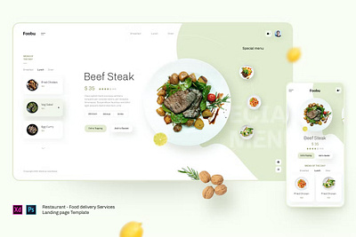 Foobu - Retaurant, food delivery service template android app app design app screen dribbble illustration ios landing landing page landing pages page pages popular screen screens template ux web web header website