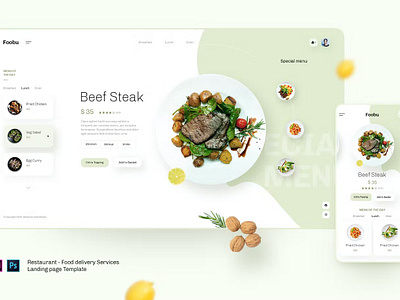 Foobu - Retaurant, food delivery service template android app app design app screen dribbble illustration ios landing landing page landing pages page pages popular screen screens template ux web web header website