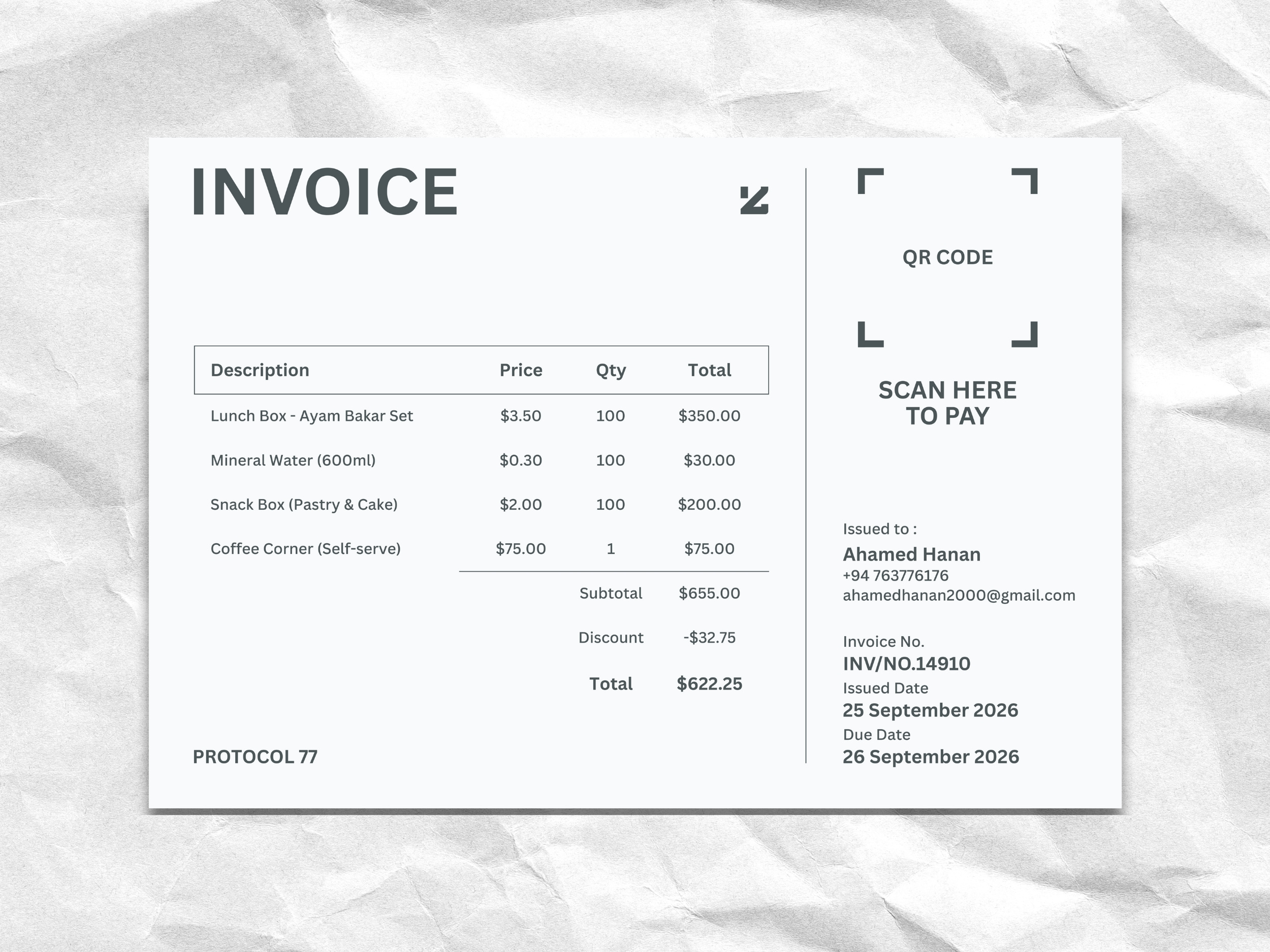 Clean Gray A4 Invoice Layout for Business youtube branding template
