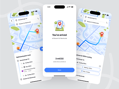 Low Emissions Route Mapper Mobile App app concept app design clean ui eco app eco friendly green mobility low emission map design minimal design mobile app modern design navigation app route planner sustainable design transportation travel app ui design ux design