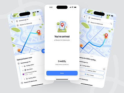 Low Emissions Route Mapper Mobile App app concept app design clean ui eco app eco friendly green mobility low emission map design minimal design mobile app modern design navigation app route planner sustainable design transportation travel app ui design ux design