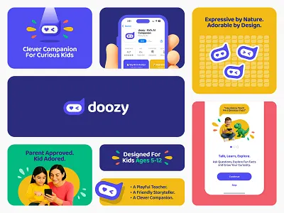 doozy Logo & Identity – Playful Branding For Kids AI Companion ai ai companion artificial intelligence bot branding chat bubble chatbot children colorful cute education kids kids app kids branding kids logo learning logo playful ui visual identitiy