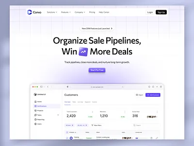 Clean CRM landing page design branding clean clean landing page clean purple landing page crm crm clean landing page crm landing page design graphic design landing page saas saas landing page sleek landing page ui web design white mode