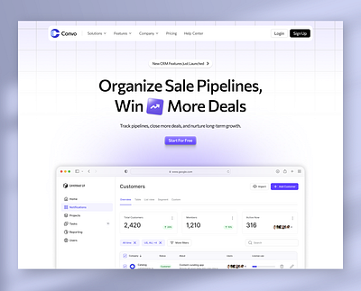 Clean CRM landing page design branding clean clean landing page clean purple landing page crm crm clean landing page crm landing page design graphic design landing page saas saas landing page sleek landing page ui web design white mode