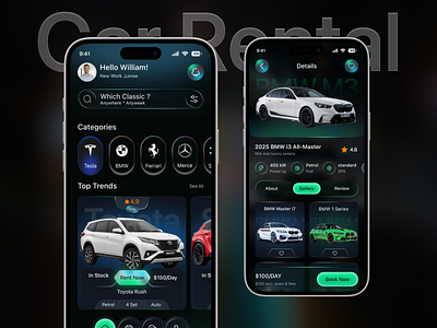 Car Rental Mobile App UI/UX app concept app interface auto rental booking app car app car booking car rental clean ui dark mode ui dribbble shot futuristic ui ios app design luxury cars mobile app design mobile ui modern ui rental app ui design ux design vehicle rental