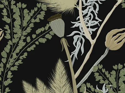 Luxury Vintage Plants on Dark. Seamless pattern fabric fashion floral pattern print seamless textile vintage