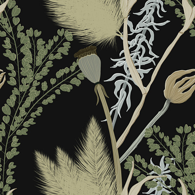 Luxury Vintage Plants on Dark. Seamless pattern fabric fashion floral pattern print seamless textile vintage