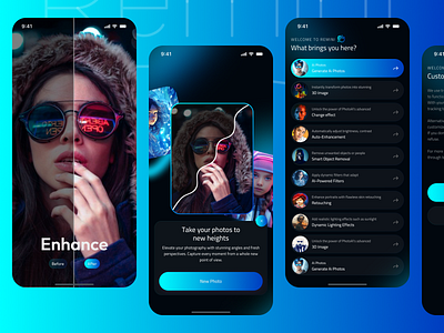 Splash & Onboarding Screens – Remini App aiapp app appdesign mobile mobile app mobile ui mobileui onboarding screen onboardingui photoenhancer remini splashscreen uiux videoenhancer welcome screen