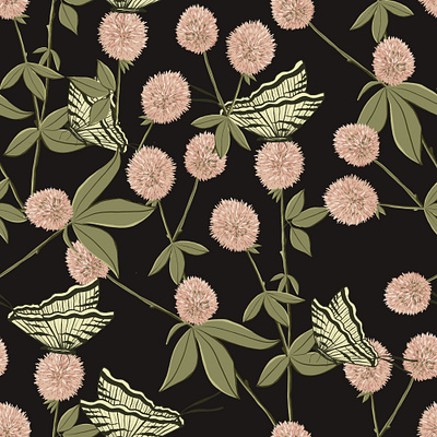 Clover With Leaves and Butterflies. Seamless pattern butterfly cosmetic fabric fashion floral flower packaging pattern print seamless textile