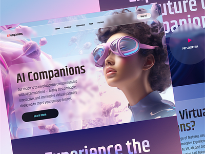 AI Companions - Potrait Generator Landing Page ai app landing page ai companions portrait ai landing page ai solutions landing page ai technology ai website design aiassistant aidesign aiplatform artificialintelligence chatbot digital companion landing page design metaverse ui virtualreality web design web3 website