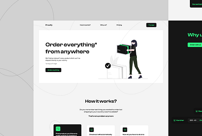 Profixy | Main Page app black concept design dribbble green grey hero howitworks illustration landing product productpage saas software ui uiux userexperience white