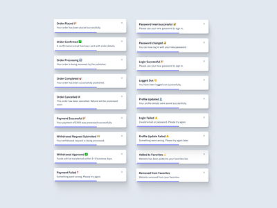 Toast Notifications - Clear & Consistent Feedback System app appdesign design designinspiration designsystem figmadesign toast toastnotifications ui uicomponents uidesign uiuxdesign userfeedback ux uxdesign webdesign