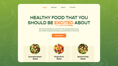Healthy Recipe Website Hero Section Design figma food green health healthy food healthy recipe recipe salad web design