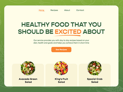 Healthy Recipe Website Hero Section Design figma food green health healthy food healthy recipe recipe salad web design