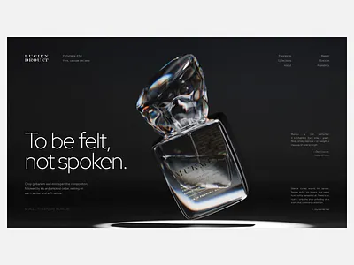 Perfume Concept • Hero Screen and Visualization 3d animation animation blender bottle concept design fragrance glass graphic design hero screen landing page liquid luxury perfume premium prism product design render ui ux