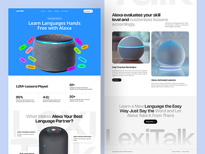 LexiTalk - Voice AI Powered Learning Device Landing Page UI/UX ai assistant alexa amazon alexa animation artificial intelligence branding colorful hands free voice calling landing page design modern ui smart device typography ui design uxdesign voice assistant voice chat voice command voice control device website design wireless device