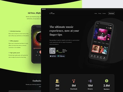 Muse design landing page music saas ui