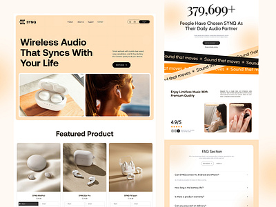 SYNQ | Wireless Audio Website Design audio branding design earbuds earphone fluxa graphic design headphone logo music phone sound sport synq ui ux website wireless