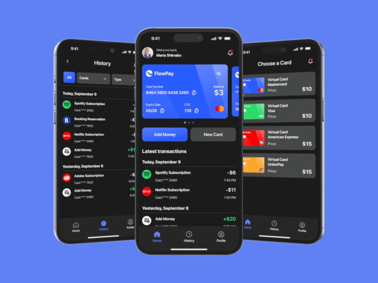 Mobile Banking Fintech App - Virtual Cards banking banking app design banking app ui banking mobile app credit card digital wallet e wallet finance app fintech fintech app fintech app design fintech mobile app ios mobile banking mobile wallet mvp neobank payment app ui virtual card