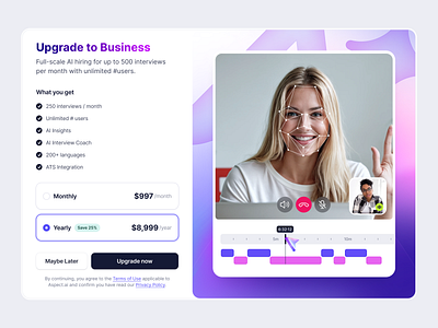 Upgrade modal design I did for an Ai startup agent agentic ai dashboard interview product design saas