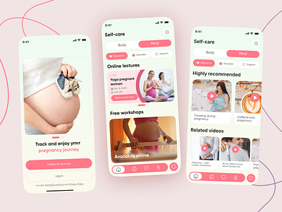 Pregnancy Journey & Self-Care App UI/UX Design baby countdown health tracking healthcare ui home paege login medical app minimal mobile mobile app design mobile ui mother care period period tracker pregnancy pregnancy app pregnancy journey pregnancy planner self care uiux wellness app