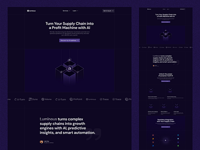 AI Landing Page · Modern, Futuristic, Minimal - Dark UI ai branding clean dark theme dashboard design designer futuristic graphic design homepage illustration landing page logo minimal redesign saas typography ui ux website