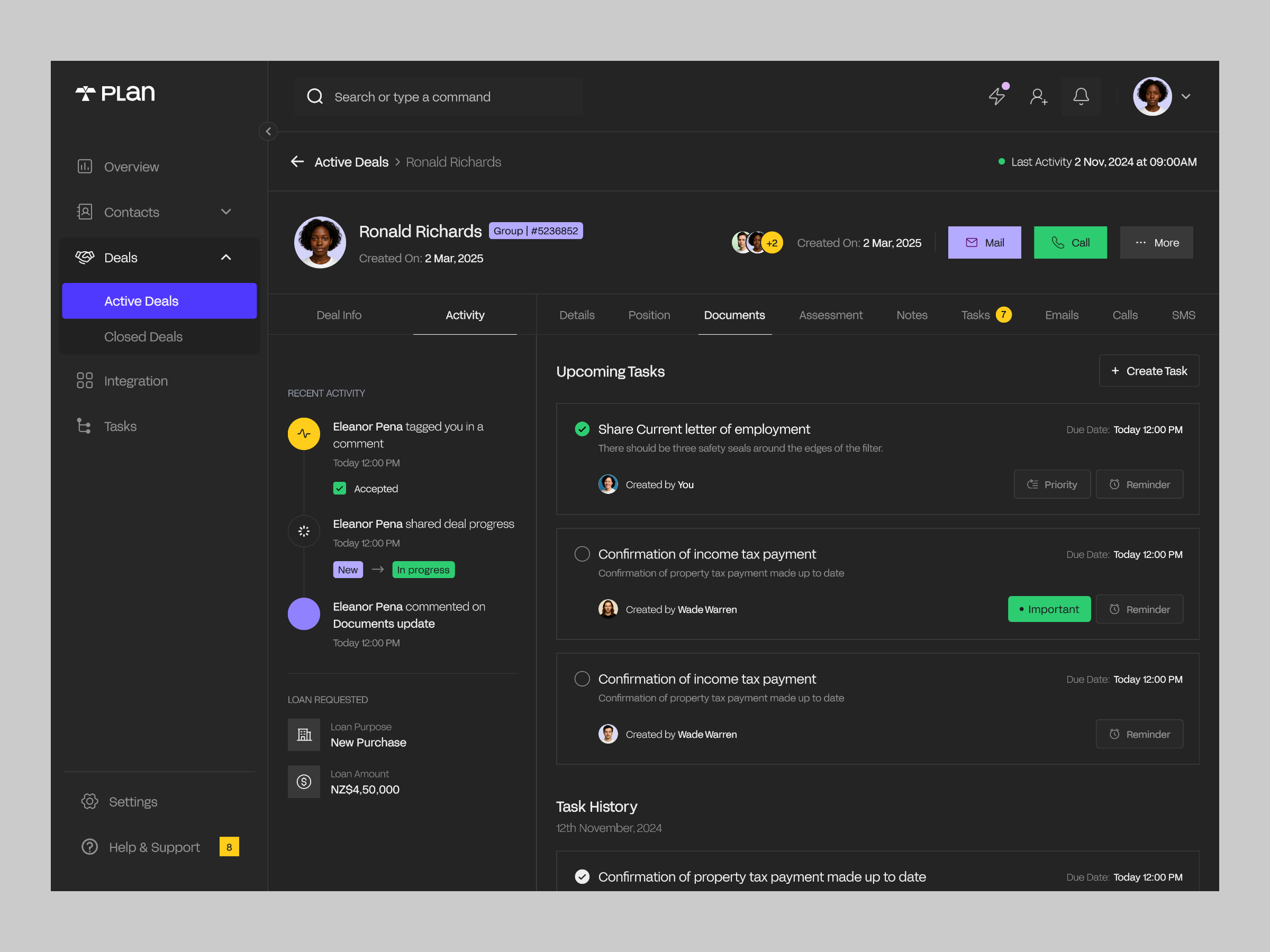 Mortgage Deals - Dashboard Design black dashboard client tracking dark theme dashboard dashboard design dashboard ui deals lead dashboard mortgage dashboard my deals overview product design profile sales sales crm ui ui ux user experience ux web app